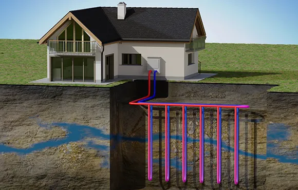 An illustration of a geothermal ground source heat pump that can be installed in Chapel Hill, NC